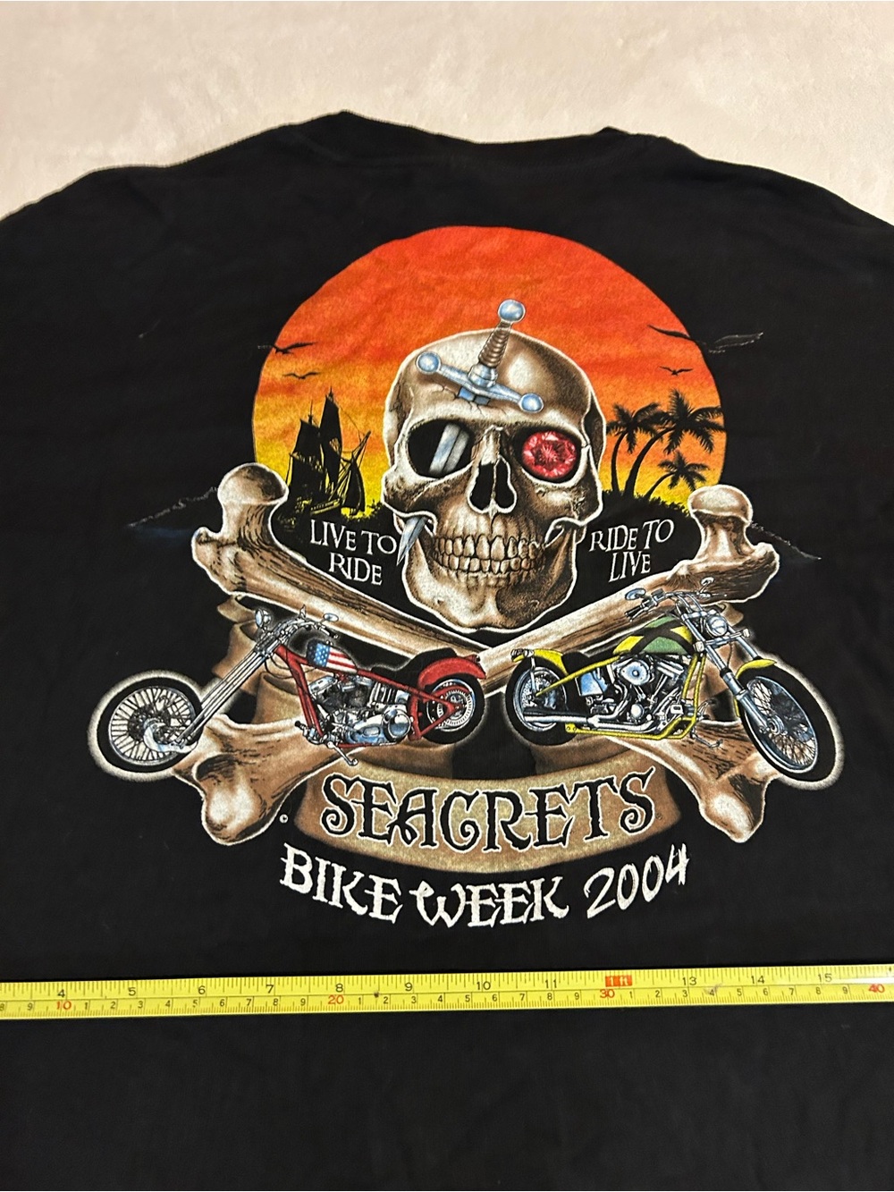 Seagrets bike week men medium short sleeve black tshirt motorcycle skull pirate